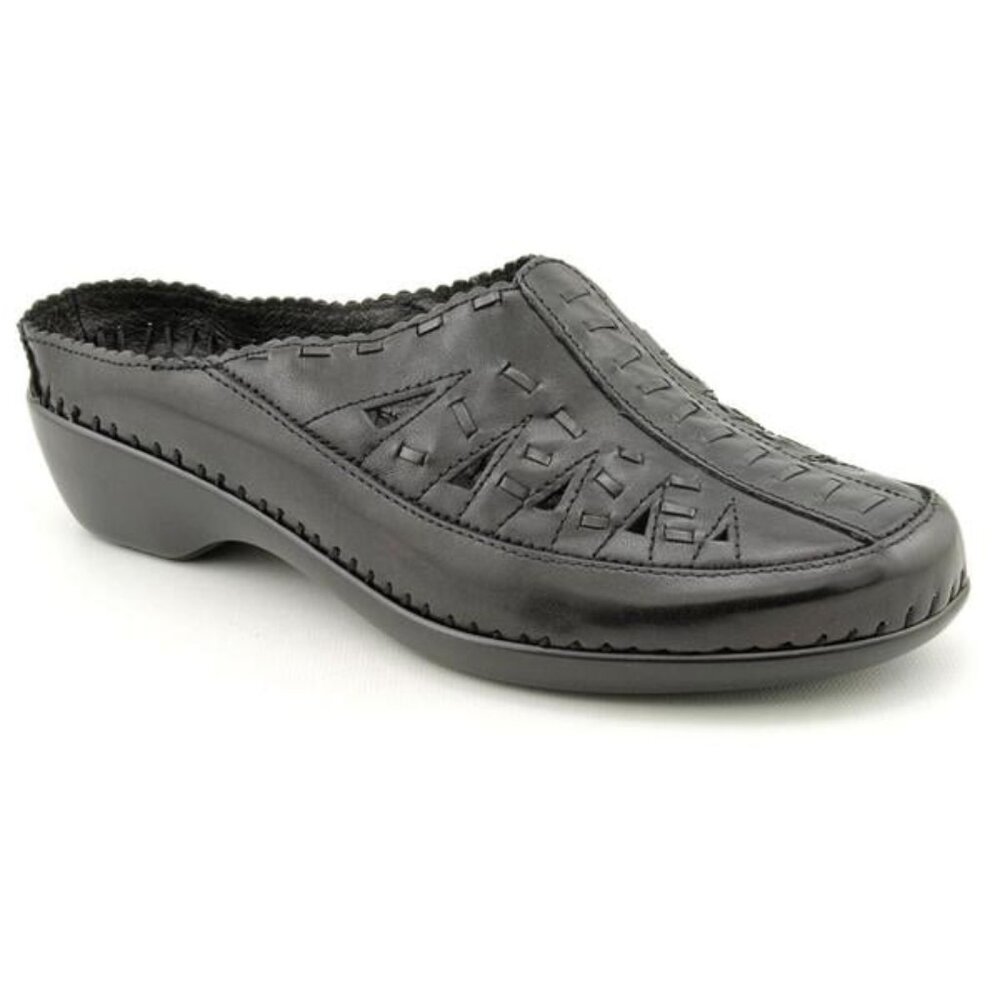 Easy Spirit Women's Dolly Gray-Blue Leather Closed Toe Mules with Cutouts